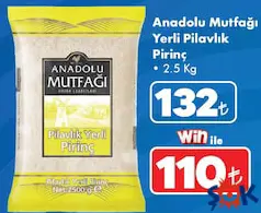 ANADOLU MUTFAĞI YERLİ PİLAVLİK PİRİNÇ 2,5 KG fiyat ve kampanya bilgisi